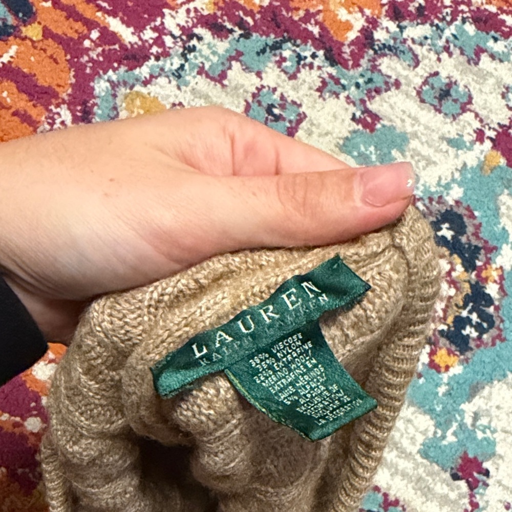 Lauren Ralph Lauren Wool Cozy Tan Cable Knit Beanie - Picture 2 of 2
